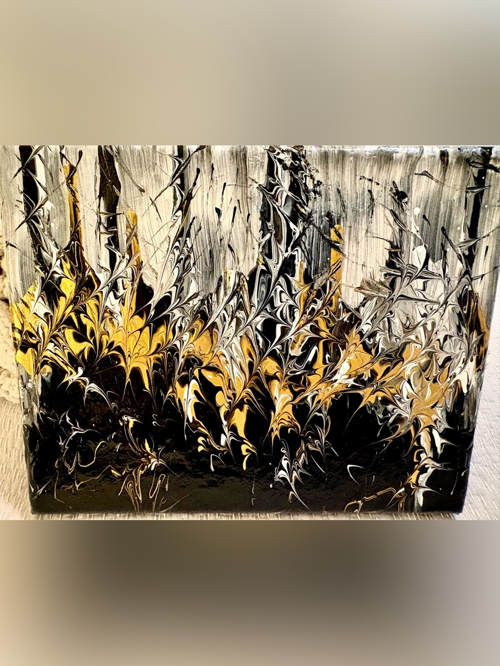 Original abstract black white & gold painting